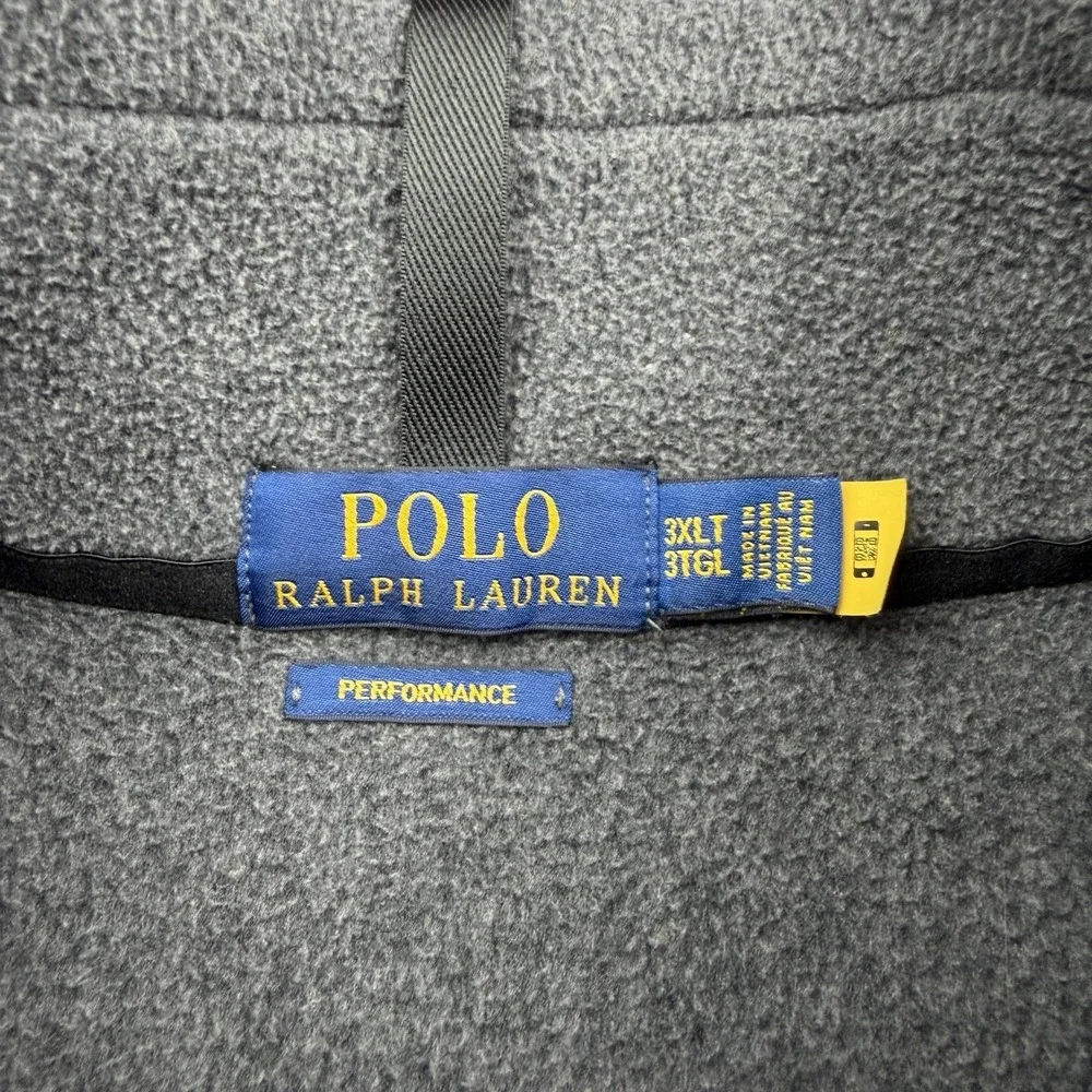 Polo Ralph Lauren Vest Mens 3XLT Gray Fleece Full Zip Performance Mock Neck